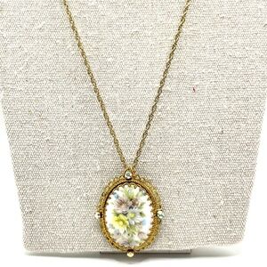 W. Germany Vintage Porcelain Floral Painted Converted Necklace Victorian Style